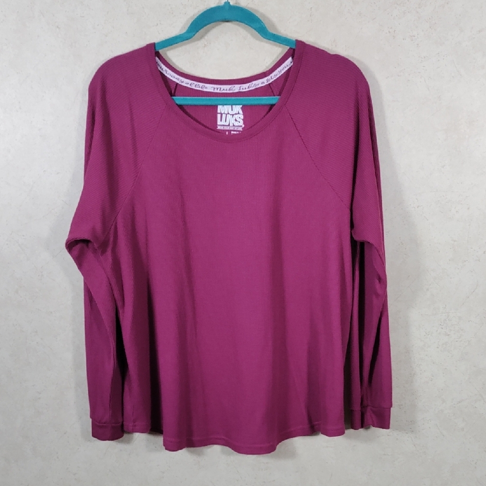 *D154 Muk Luks berry waffle weave L/S knit top L CLEARANCE
